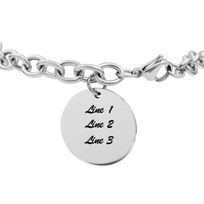 Ladies Dangling Circle Tag Bracelet In Stainless Steel, With Free Custom Engraving